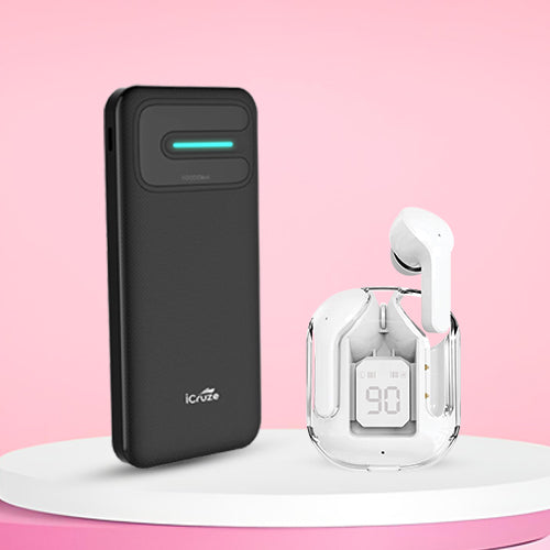 iCruze Combo Strike PB02 PD PowerBank 22.5W (Black)+  Maxpods Earbuds (White)
