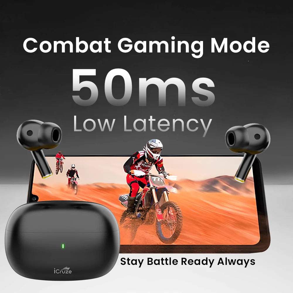 iCruze Aura TWS Earbuds (Black) - Low Latency Gaming Mode