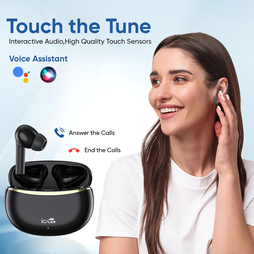 iCruze BackBeat TWS Earbuds Black - Voice Assistant