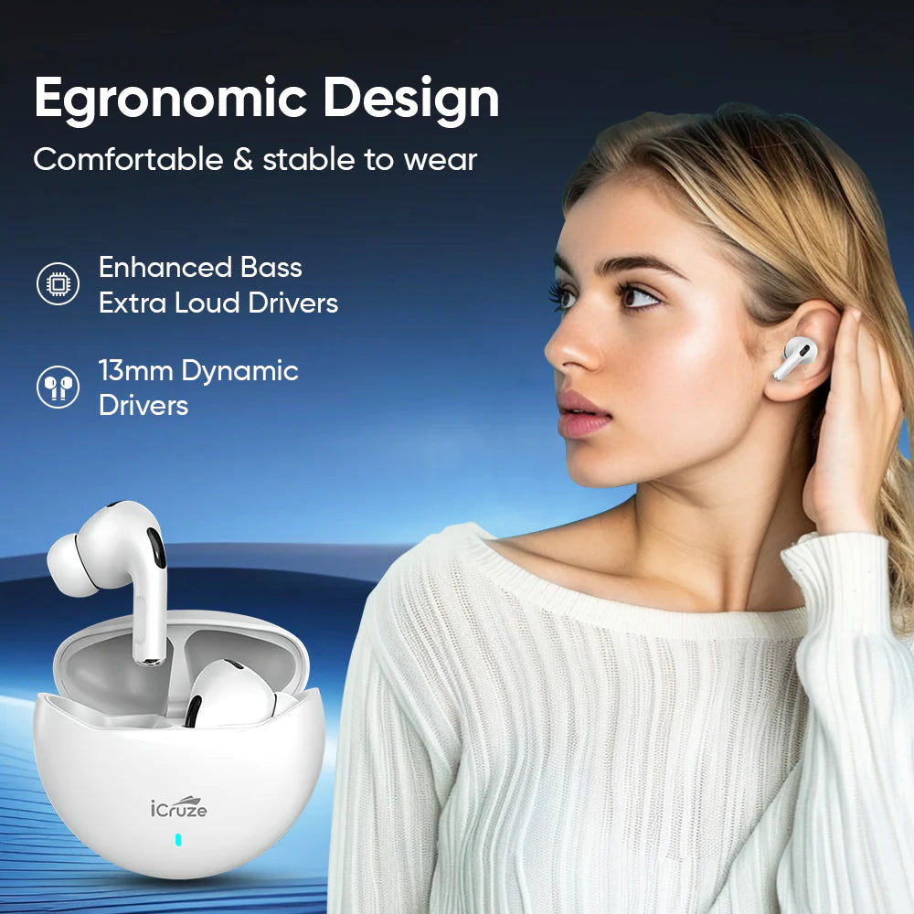 iCruze Halobuds TWS Earbuds - Comfortable & Stable Design