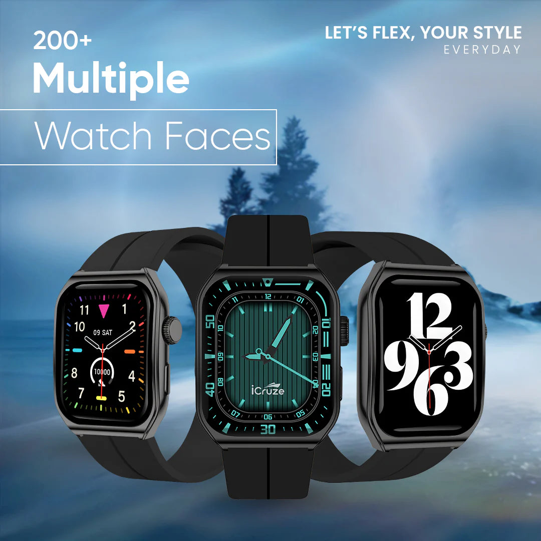 iCruze Pronto Flex Smart BT Calling Watch - Black Edition - 200+ Multiple Watch Faces