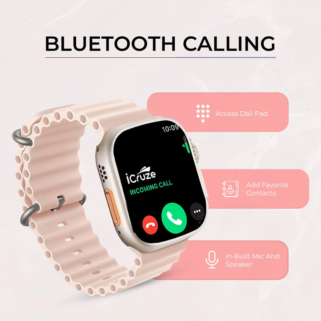 iCruze Pronto Max+ BT Calling Smart watch (Baby Pink) - Bluetooth Calling