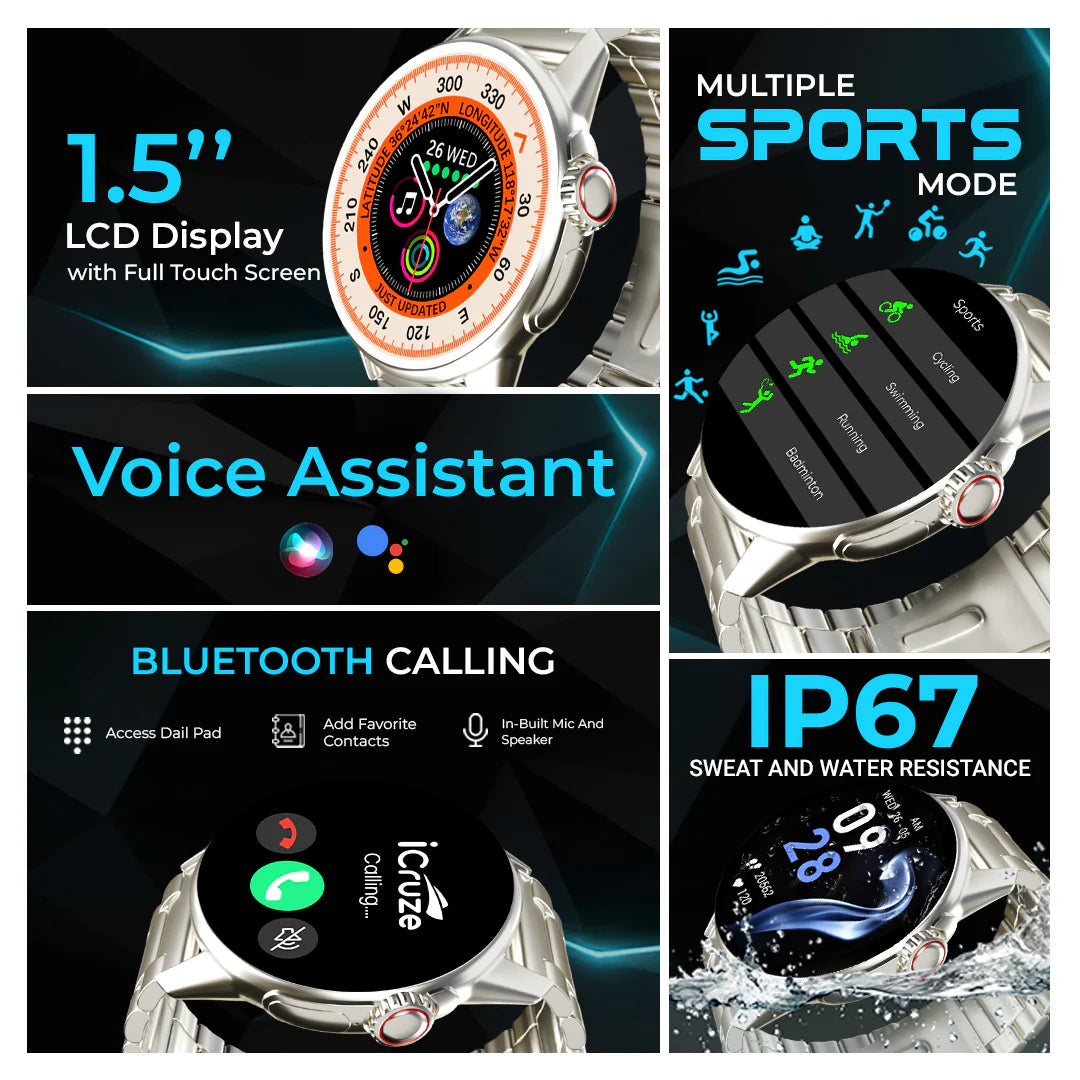 iCruze Pronto Vista Bluetooth Calling Watch with Stainless Steel Band - Bluetooth Calling