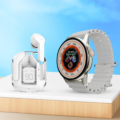 iCruze Pronto Vista BT Calling Smart Watch (Grey) + iCruze Maxpods TWS Earbuds (Black)