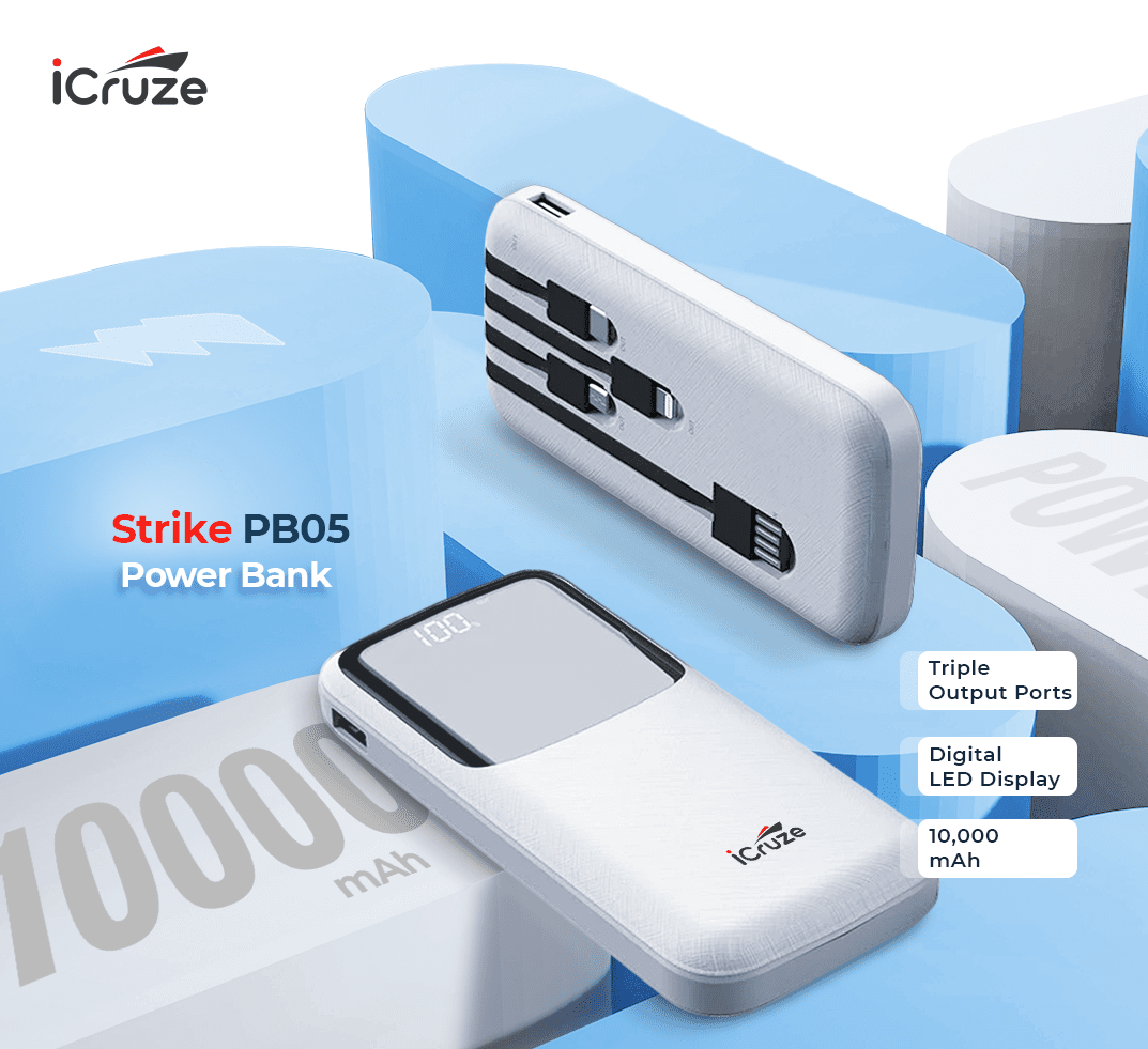 iCruze Strike AT- PB05 Power Bank (White) - iCruze