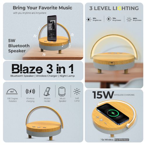 iCruze Blaze 3 in 1 Bluetooth Speaker with wireless charger and Night Lamp