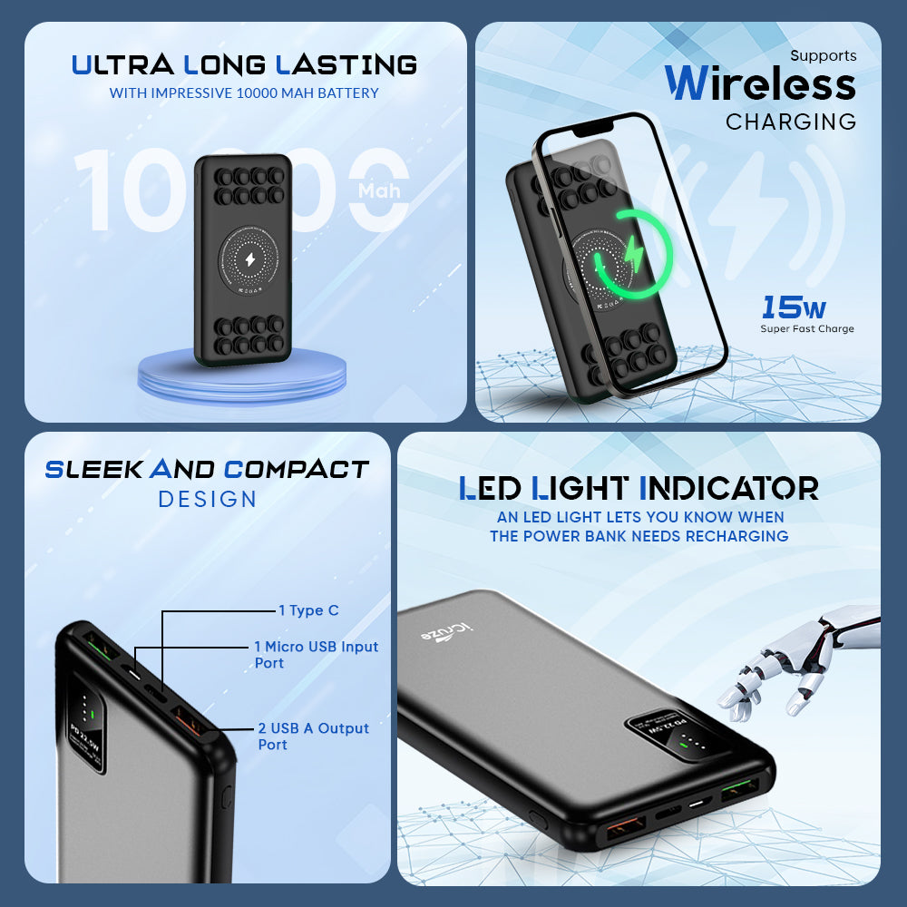 iCruze Best wireless charing PB03 Powerbank with smart features with affordable price in India
