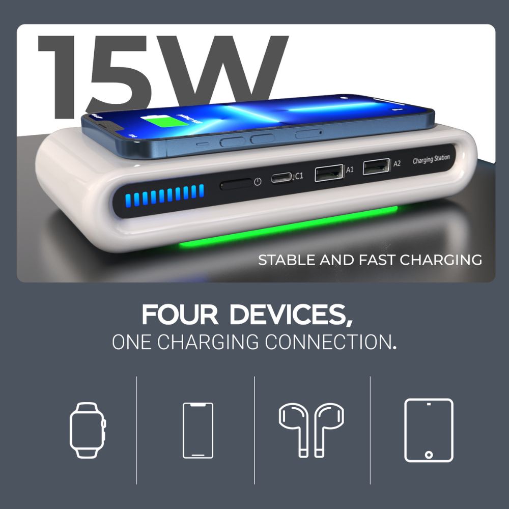 iCruze 4-in-1 Wireless Multiple Charging Stations & Hub