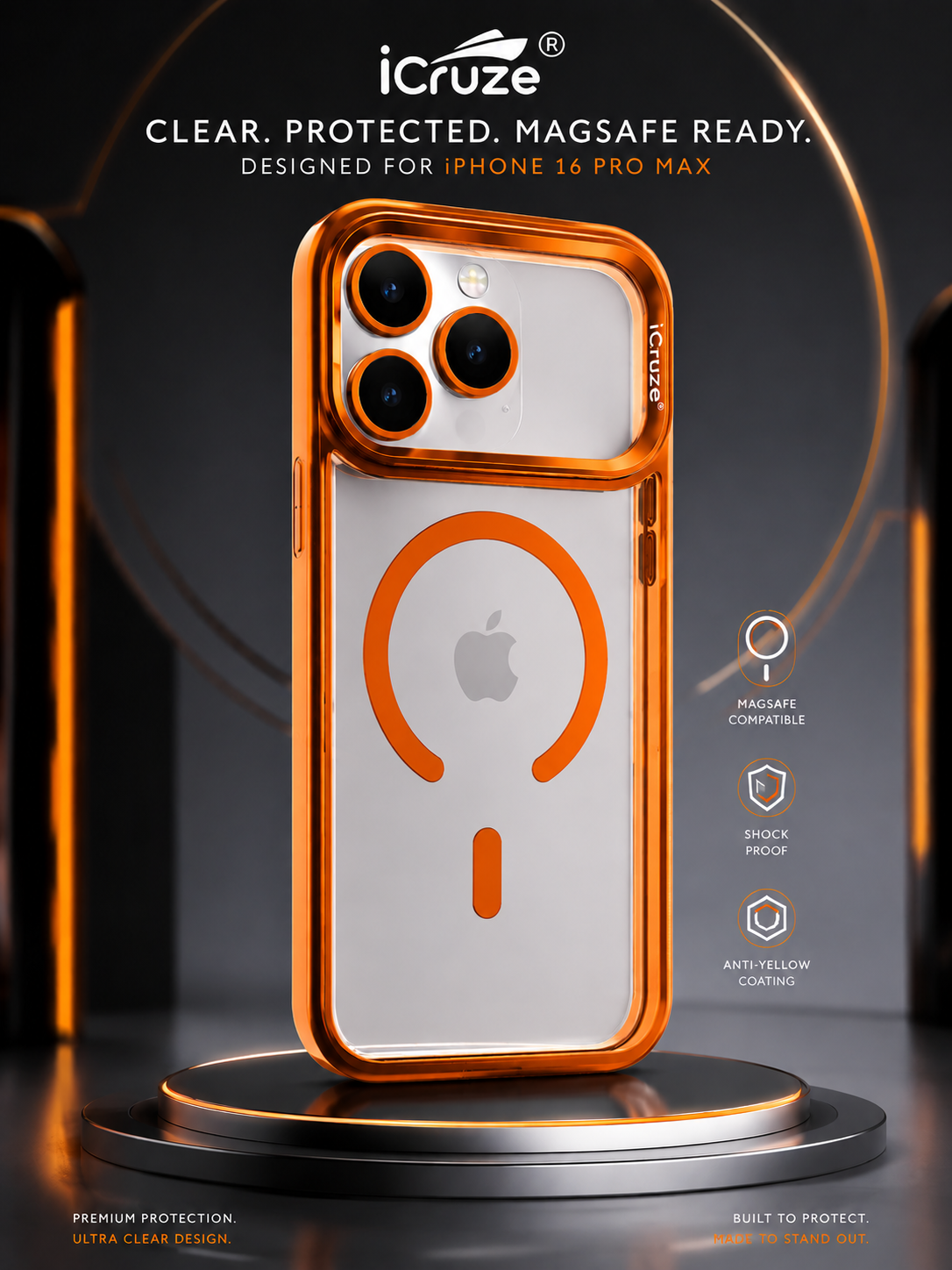 iPhone 17 Pro Max, 16 Pro Max Transparent MagSafe Bumper Case – Orange