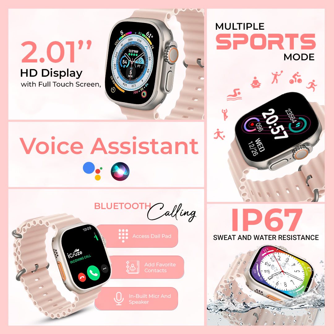 Icruze pronto max + smart watch, water resistance and voice assistant