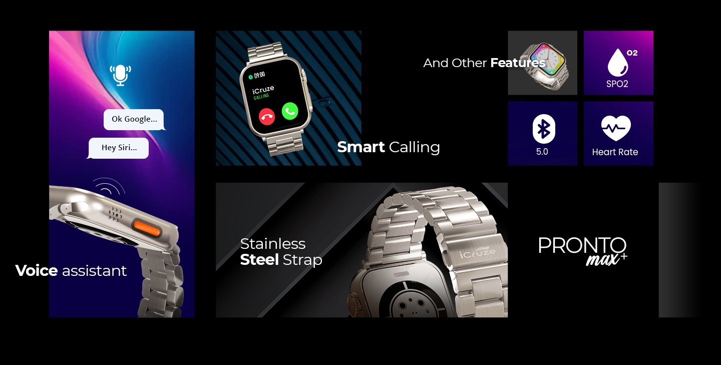 Pronto Max+ Stainless Steel Smartwatch with Calling Feature-iCruze