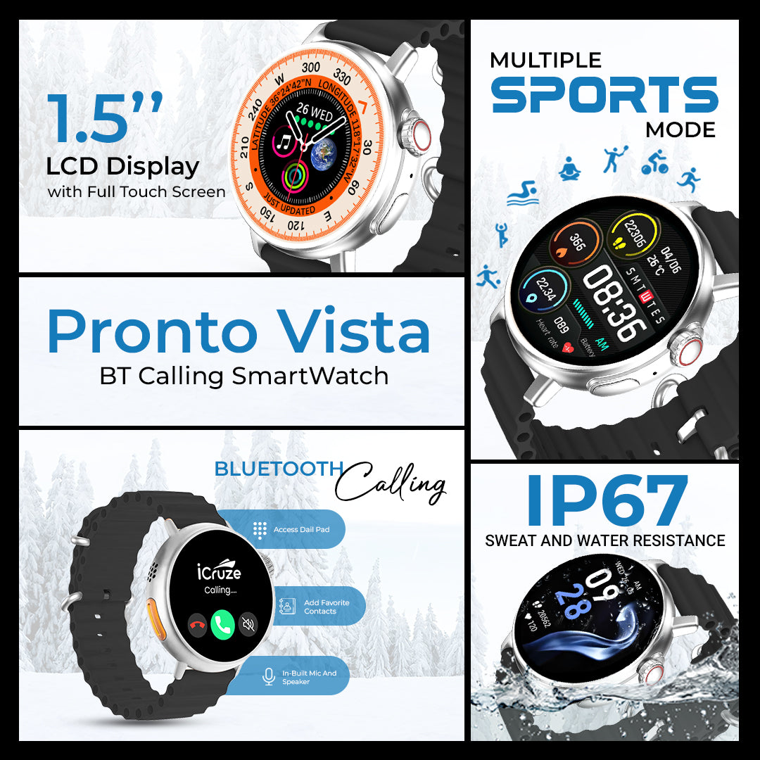 iCruze Pronto Vista BT Calling Smart watch (Black)