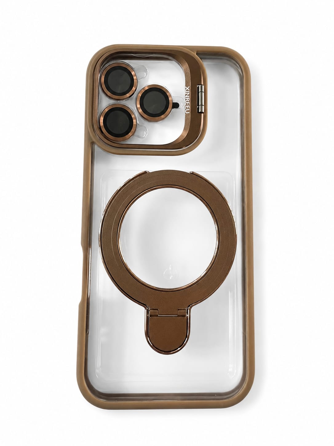 iPhone 16 Magnetic Ring Stand Transparent Case – Brown