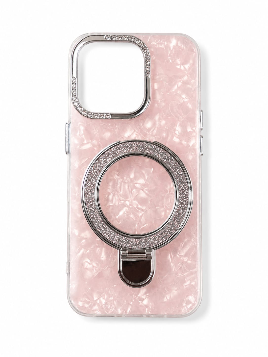 iPhone 15 Pro Luxury Pearl MagSafe Ring Stand Case – Pink