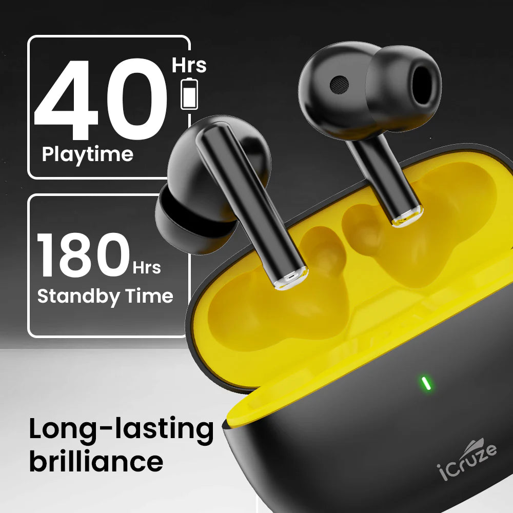 iCruze Aura TWS Earbuds (Black) - 180Hrs Standby time