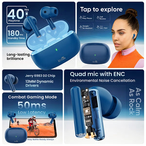 Combo iCruze Aura TWS Earbuds (Blue) iCruze in 65W Fast Charging