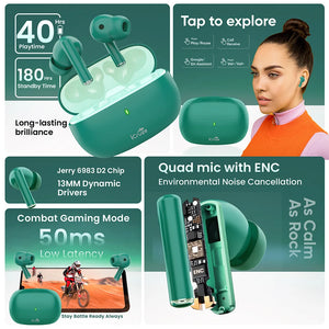 Best Wireless Earphones Under 2000 – iCruze Aura TWS Earbuds (Green)