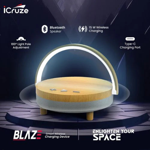 iCruze Blaze 3 in 1 Bluetooth Speaker with wireless charger and Night Lamp - Bluetooth Speaker