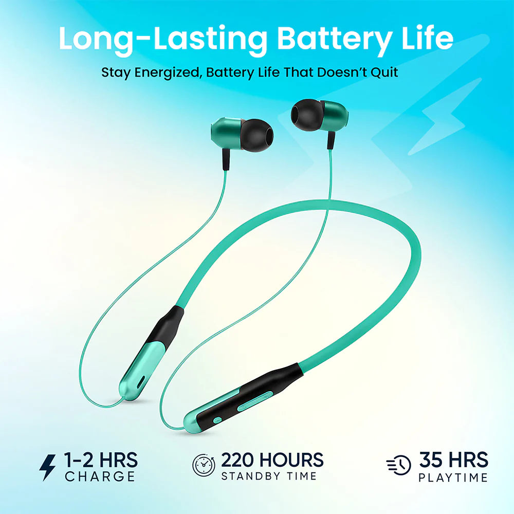 iCruze Jazz Wireless Neckband (Parrot Green) - Long-Lasting Battery Life