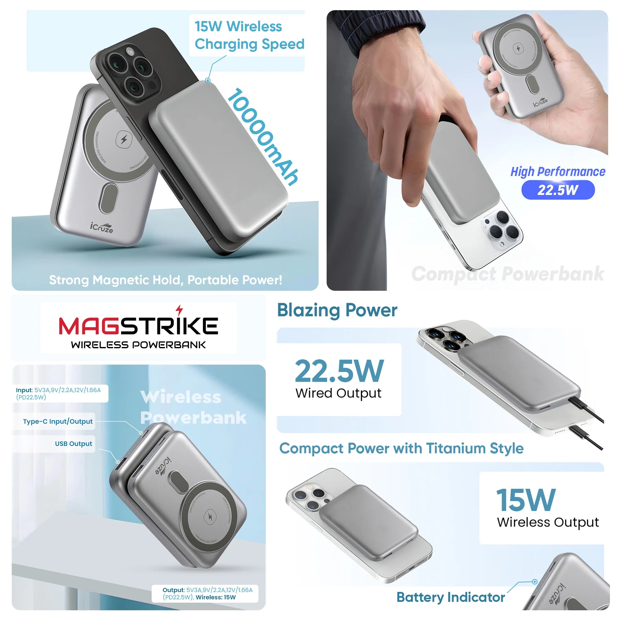 iCruze Magstrike 22.5W wireless powerbank - Features