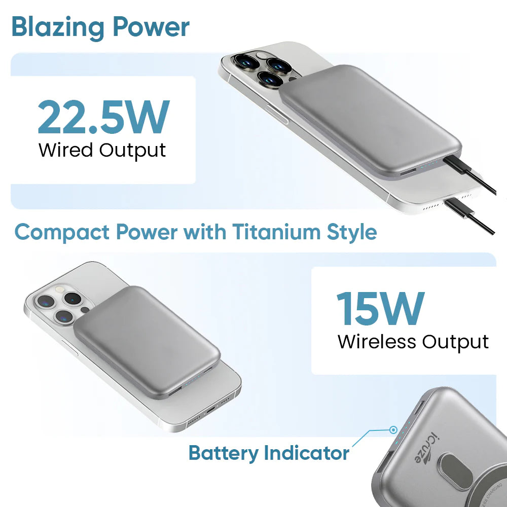 iCruze Magstrike 22.5W wireless powerbank - 22.5W Wired Output