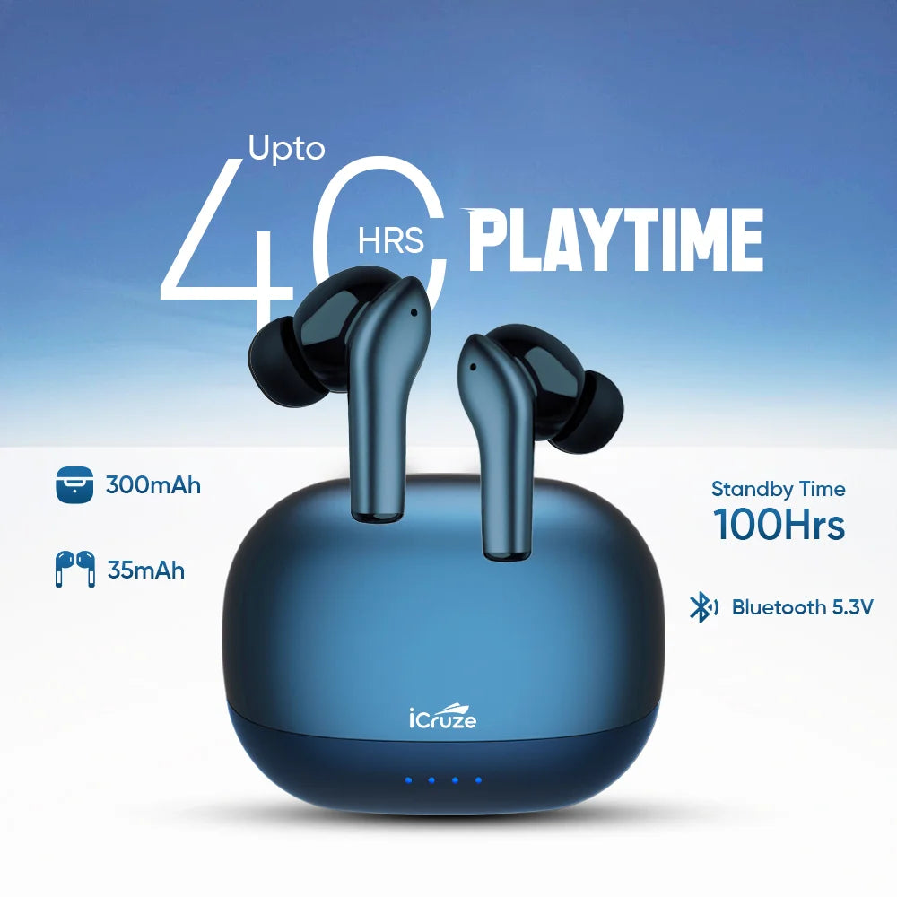 iCruze Melody TWS Earbuds (Blue) - 40Hrs Playtime