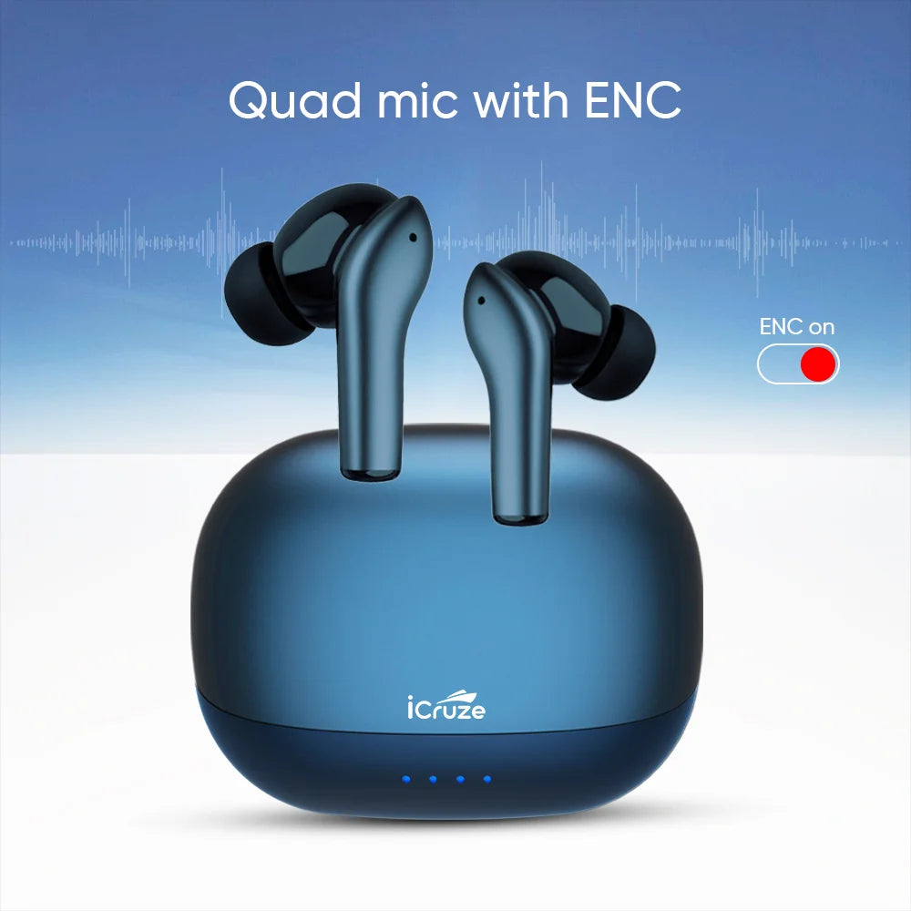 iCruze Melody TWS Earbuds (Blue) - Quad Mic