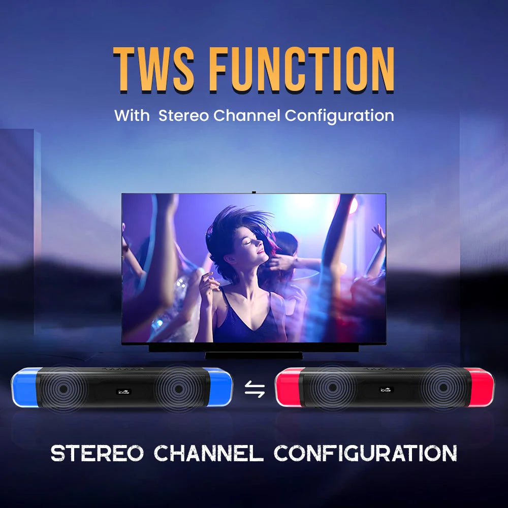 iCruze NeonBass Bluetooth Mini Soundbar (Black) - TWS Function