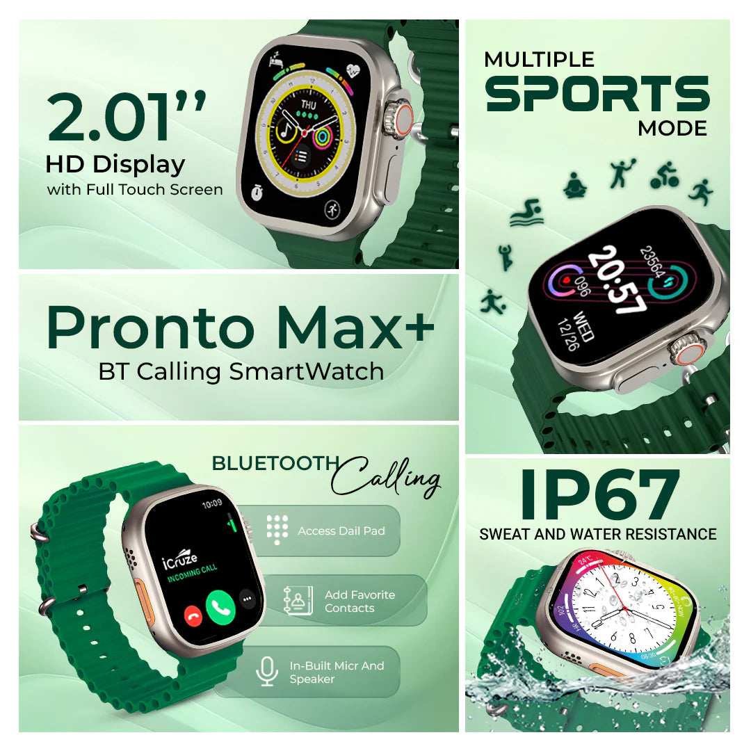 iCruze Pronto Max+ BT Calling Smart watch (Green) - BT Calling SmartWatch