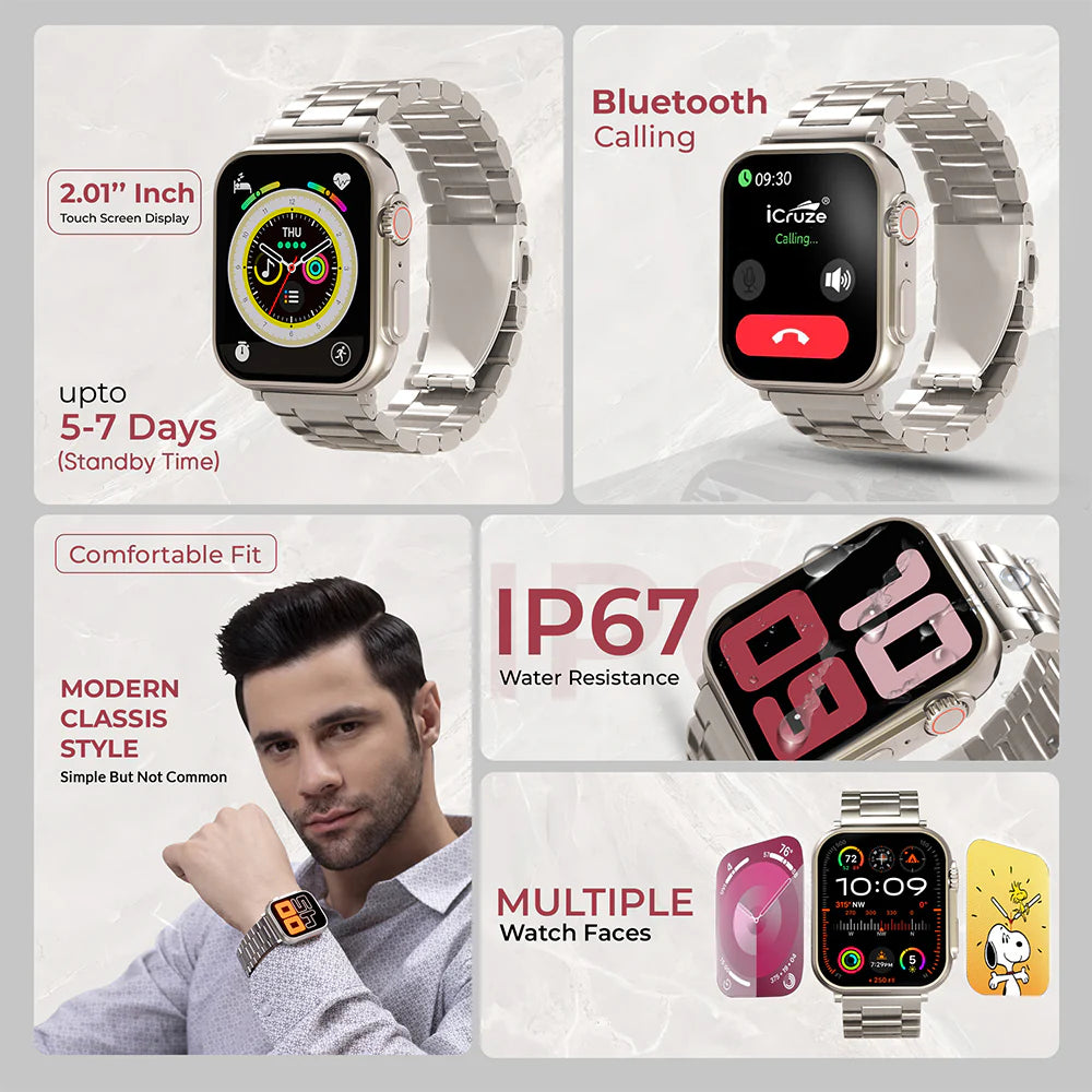 iCruze Pronto Max+ With Stainless Steel Band Calling Smartwatch Bluetooth calling