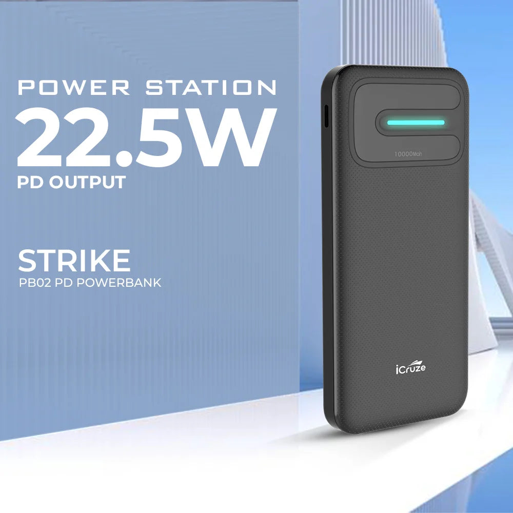 iCruze Strike PB02 PD PowerBank 22.5W (Black) Pocket Size Powerbank