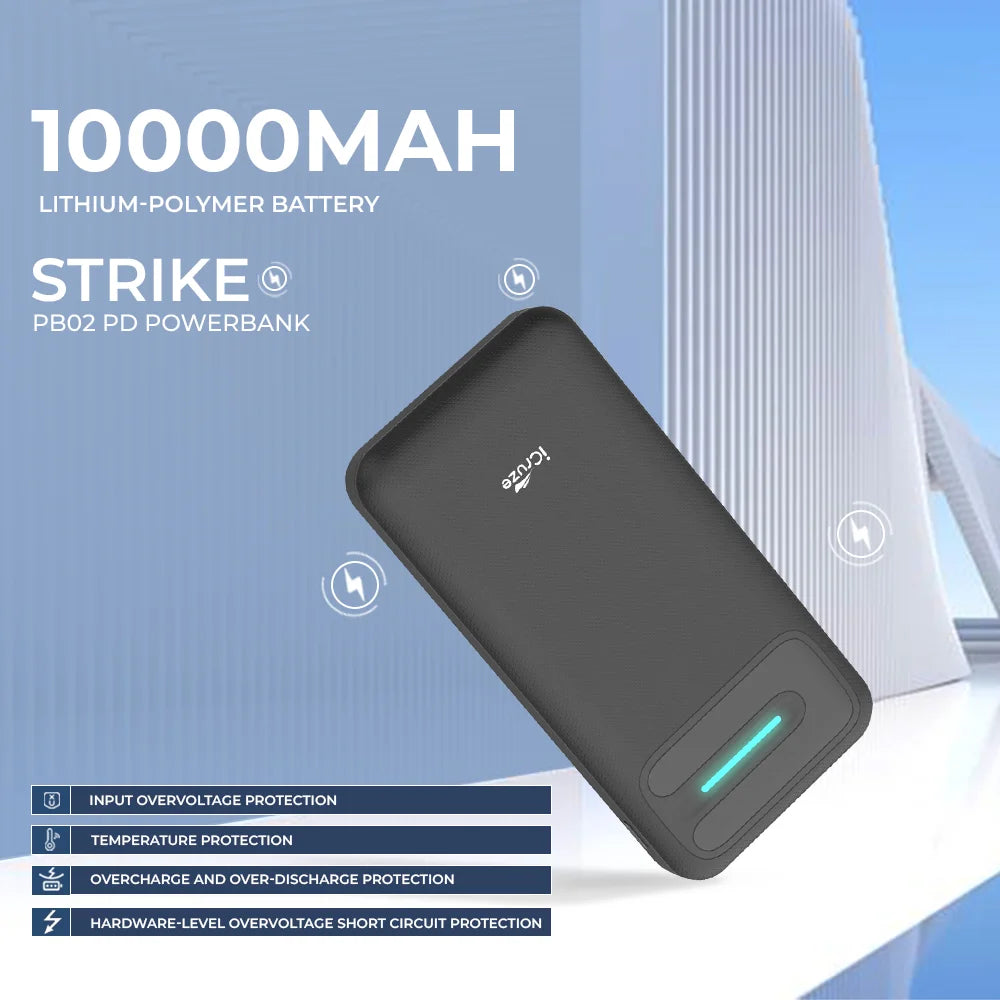 iCruze Strike PB02 PD PowerBank 22.5W (Black) Pocket Size Powerbank