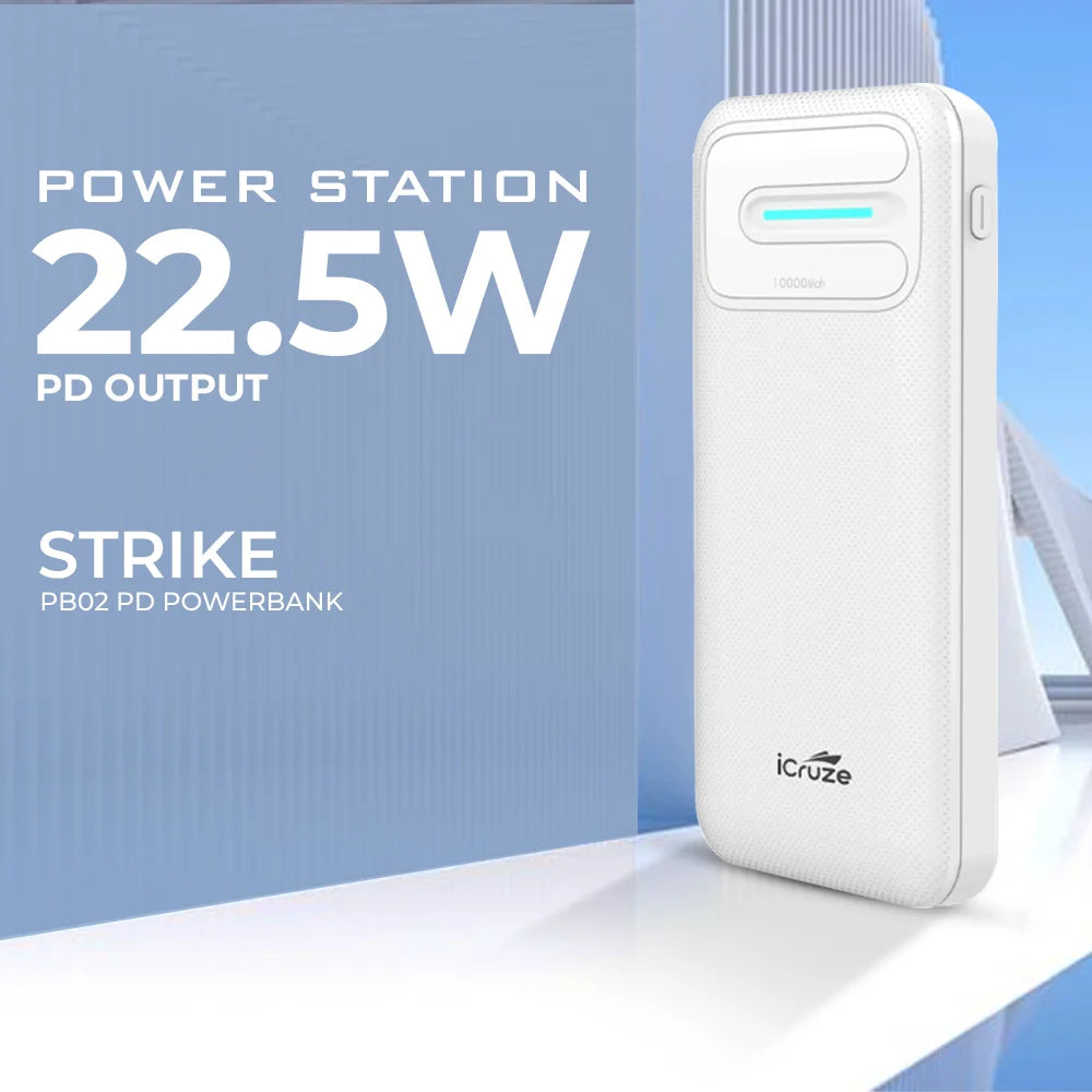 iCruze Strike PB02 PD PowerBank 22.5W (White) Pocket size powebank