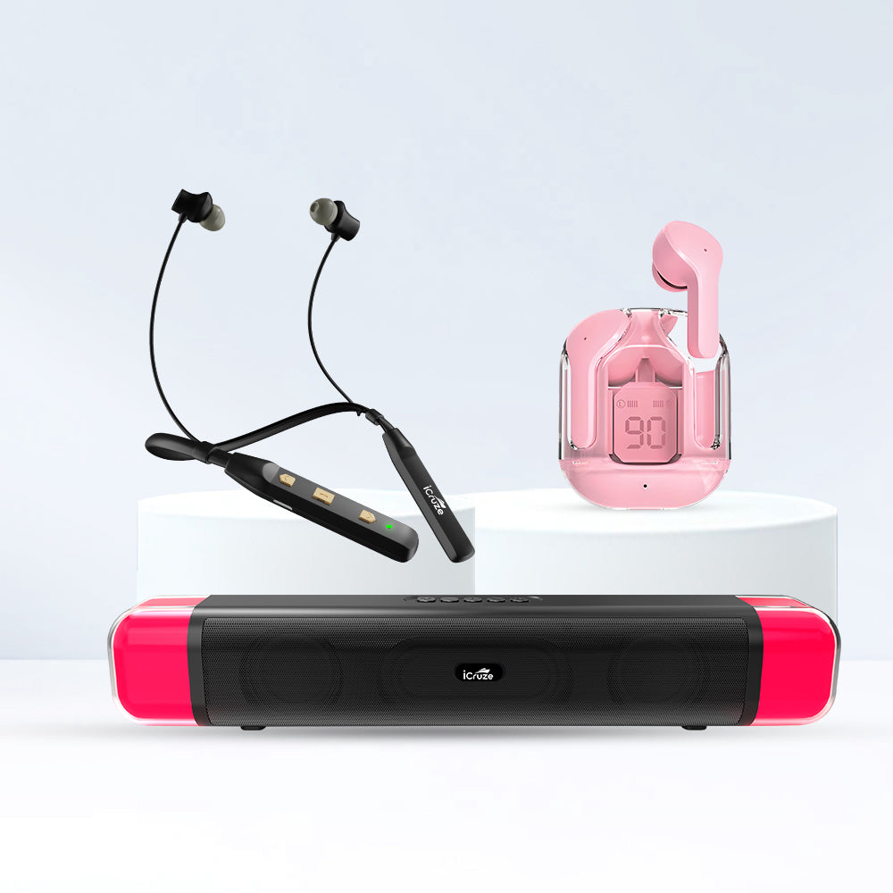  NeonBass Bluetooth Soundbar (Black) + Maxpods Pink+ Tune Black combo