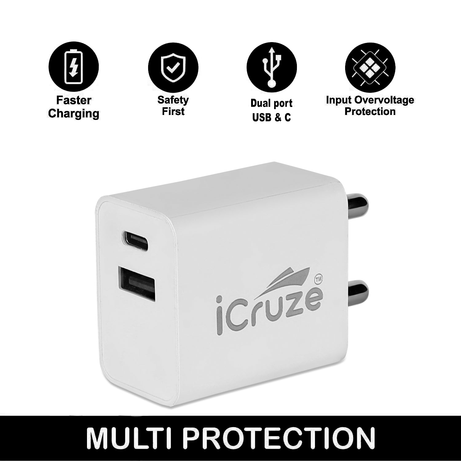 iCruze WC35L Real 20W Dual Output Ultra-compact Charger (White) - iCruze